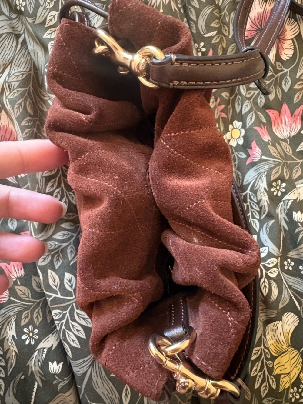 Coach Mini Faye Brown Suede Drawstring Crossbody - Picture 6 of 6